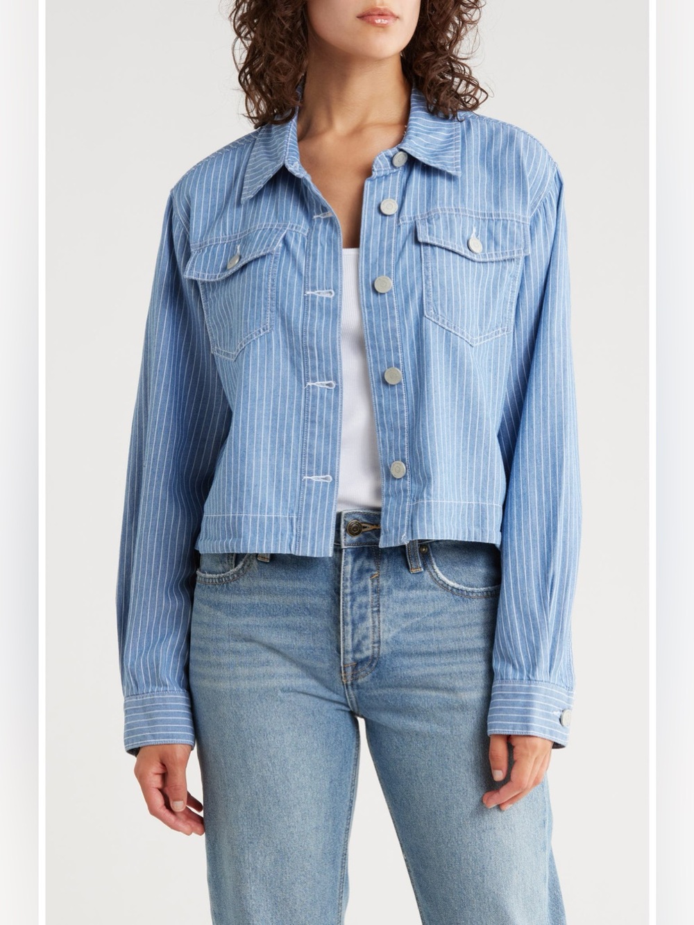 Habitual Stripe Swingy Crop Shirt Jacket